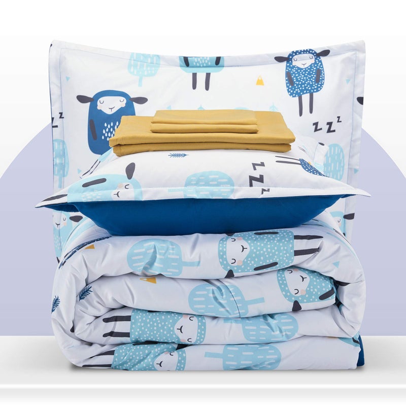 SLEEP ZONE Kids Bedding Comforter Set Full/Queen Size - Super Cute & Soft Kids Bedding Bed in a Bag 7 Pieces Set with Comforter, Sheet, Pillowcase & Sham (Blue Sheep) - Image 4
